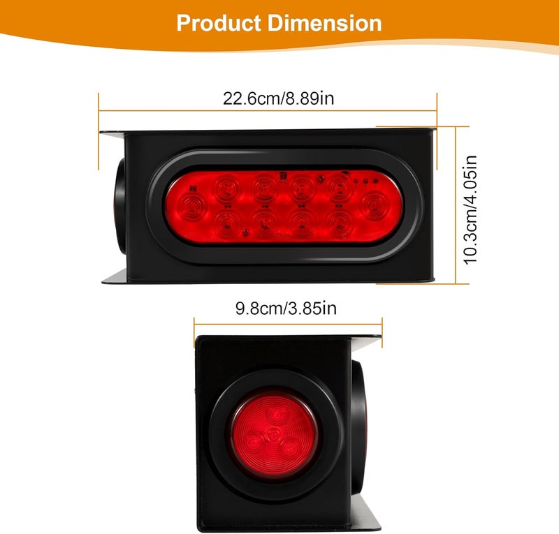 RUNHWEE 2PCS Steel Trailer Light Box Kit with 6" Oval Red 10-LED Tail Lights, Reverse Lights & 2" Round Red 4-LED Side Marker Lights, Includes Grommets & Wire Connectors - Image 4